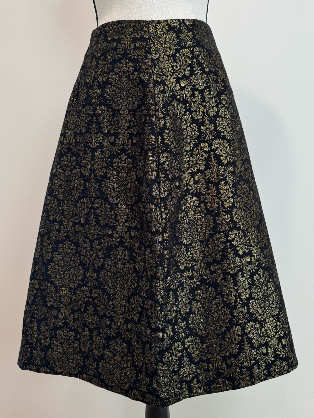 Worthington Gold Black Brocade A-Line Skirt Metallic Damask Midi Women 16
